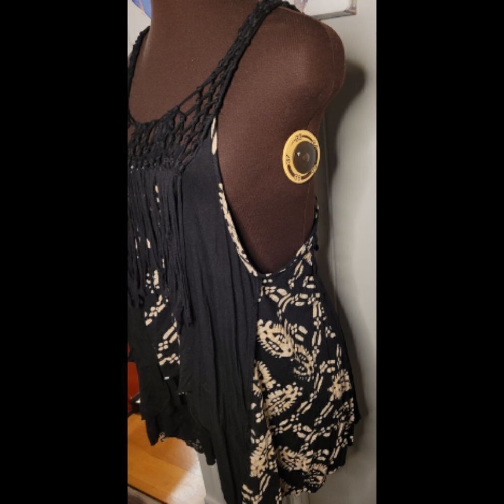 Free People Boho Bleached Tie Dye Look Fringe Tank - Picture 7 of 10